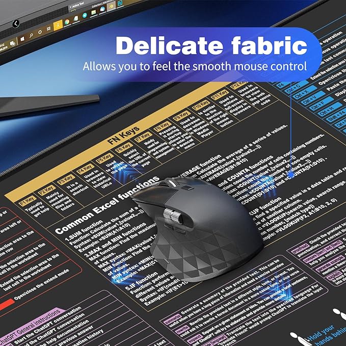 Waterproof Mouse pad—Excel Cheat Sheet Desk pad—Contains 9 major Excel function modules and common functions—Large XL Mouse pad Gaming|Desk mat for Keyboard and Mouse|Computer mat with excel Shortcuts