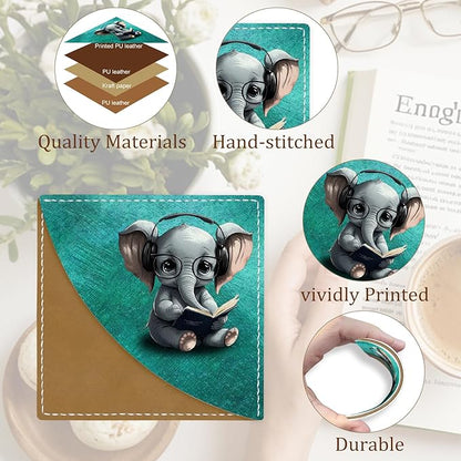 Cute Elephant Corner Bookmarks, Funny Leather Book Accessories for Book Lovers, 3 Pcs Reading Book Page Markers for Women Men Student Teacher Girls Boys Kids Retirement Birthday Gifts