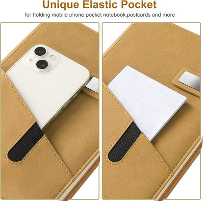 A5 Lined Leather Journal with Pen, 240 Pages Refillable Hardcover Notebook with Pocket and Magnetic Buckle, 80gsm Thick Daily Diary for Men and Women, Great Gift for Business School Travel Personal -