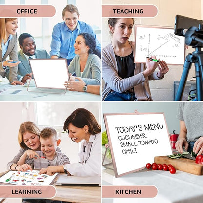 16 x 12 inches Dry Erase Whiteboard, Rose Gold Magnetic Desktop Double-Sided White Board with Stand, 10 Markers, 1 Eraser, 4 Magnets, Portable Whiteboard Easel for School Office Home