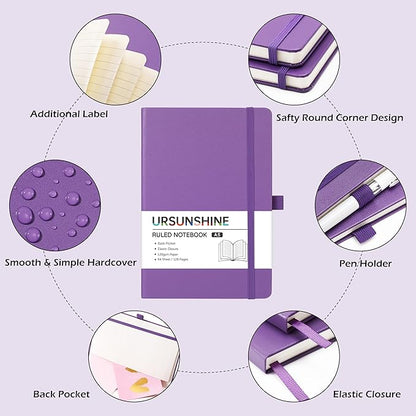 Ruled Notebook/Journal - Classic Lined Journal/Notebook, 5.3'' x 8.26'', Hardcover with Thick Paper, Banded + Pen Holder +Inner Pocket - Lavender
