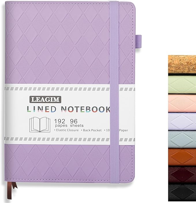 Lined Journal Notebook for Women Men, 192 Pages 100 GSM Thick Paper, Hardcover | Embossed Leather Journals for Writing, A5 College Ruled | Business, Work & School, 5.8"×8.5"(Purple)