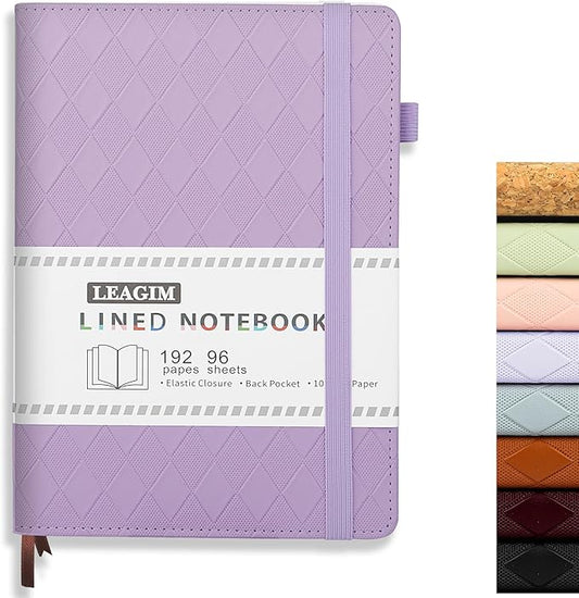 Lined Journal Notebook for Women Men, 192 Pages 100 GSM Thick Paper, Hardcover | Embossed Leather Journals for Writing, A5 College Ruled | Business, Work & School, 5.8"×8.5"(Purple)