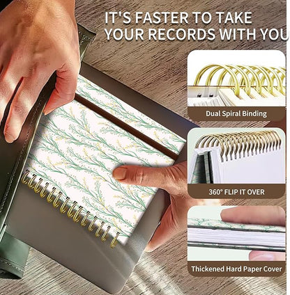 Spiral Journal Notebook, A5 Cute Notebooks for Women Men, College Ruled Hardcover Notebook for Work & Note Taking, 60 Pages Double-Wire Journals for Writing Green White Tree Branch