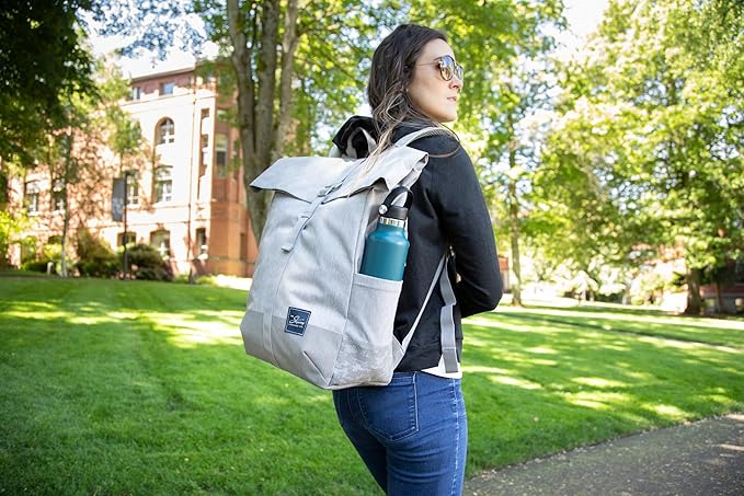 Skyway Luggage Rainier Rolltop Commuter Casual Daypack for Work or Hiking, Eco-Friendly, Made of 100% rPET Travel Laptop Bag for Women & Men, 20L, Zion Gray