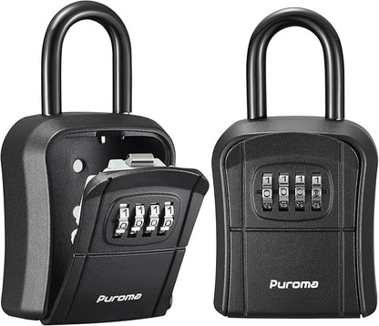 Puroma Key Lock Box, Portable Combination Lockbox Wall-Mounted Key Storage Box for House Keys, Resettable Code Safe Security Lock Box for Home, Office, Apartment Spare Key Storage (2 Pack, Pure Black)