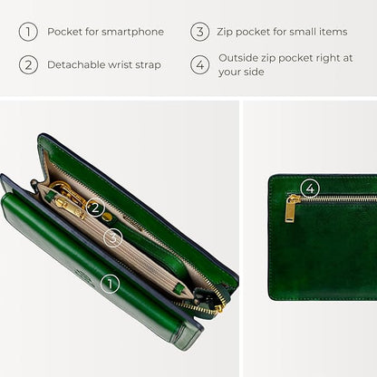 Time Resistance Leather Clutch for Men Organizer Wrist Bag Briefcase Handmade in Italy Gift Box Included