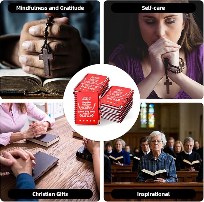 100 Pcs Bulk Christian Gifts Prayer Journal for Woman - 50 Set Religious Notepad with Christian Pen - Bible Notebook - Church Gifts for Mother's Day, Bible Study, and Family Devotions ( Red )