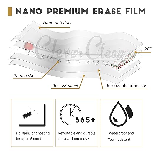 CLEVER CLEAN Goal Setting Fundrasing Thermometer - 48"x12" Dry Erase Self-Adhesive Goal Tracker - Poster Charts for Home, School and Office