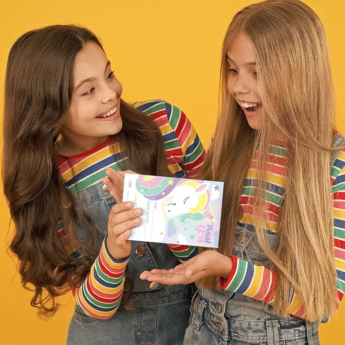 Eaasty 72 Pieces Kids Thank You Cards Fill in the Blank Thank You Notes with Envelopes Colorful Thanks Cards for Birthday Party(Unicorn Style)