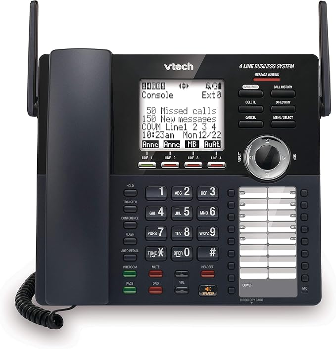 VTech AM18447 Main Console 4-Line Expandable Small Business Office Phone System with Answering Machine, Intercom, Auto Attendant & Music on Hold, Black