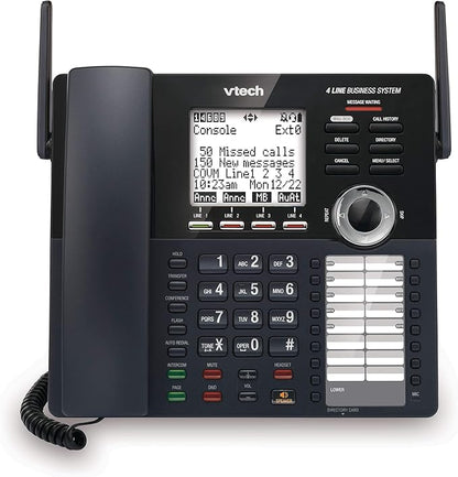 VTech AM18447 Main Console 4-Line Expandable Small Business Office Phone System with Answering Machine, Intercom, Auto Attendant & Music on Hold, Black