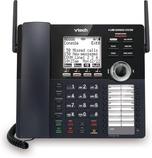 VTech AM18447 Main Console 4-Line Expandable Small Business Office Phone System with Answering Machine, Intercom, Auto Attendant & Music on Hold, Black
