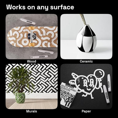 ARTISTRO 5 White Acrylic Paint Pens, Acrylic Paint Markers Jumbo Tip, Fabric Markers for Textile, Canvas, Rock, Glass, Wood, Paper, DYI, Pens for Kids and Adults