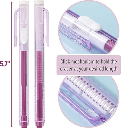 Mr. Pen- Retractable Mechanical Eraser Pen, Pack of 6, Vintage Color Erasers, Clear Barrel Pencil Eraser, Eraser for Pencils, Retractable Eraser Pen, Eraser for Artists, Eraser for Pens