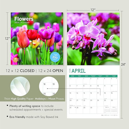 2025 Flowers Monthly Wall Calendar by Bright Day, Includes Over 300 Stickers, 12 x 12 Inch