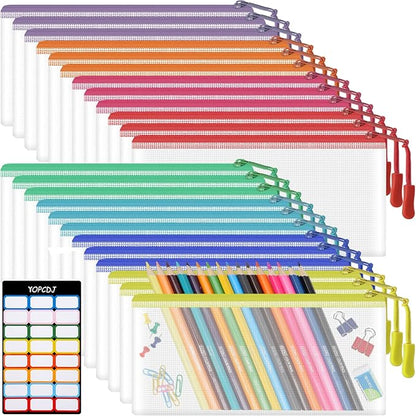 24pcs Mesh Zipper Pouch Bags 9.3 x 4.7 Inches, 8 Color Small Clear Pouches Bulk, Travel Cosmetics Organization, Classroom and Office Supplies