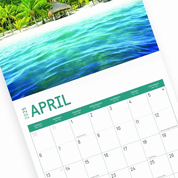 2025 Islands Monthly Wall Calendar by Bright Day, Includes Over 300 Stickers, 12 x 12 Inch