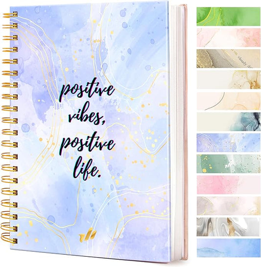 Journal for Women Spiral - 10.25" x 7.25" 300 Pages - Teacher Notebook, Hard Cover Spiral Notebook Pretty Notebooks for Women (Positive Vibe) Marble