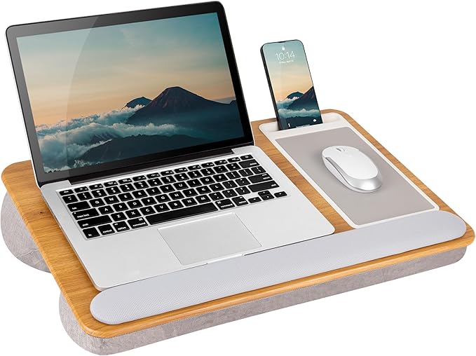 LAPGEAR Home Office Pro Lap Desk with Wrist Rest, Mouse Pad, and Phone Holder - Oak Woodgrain - Fits up to 15.6 Inch Laptops - Style No. 91599