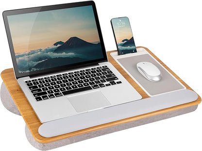 LAPGEAR Home Office Pro Lap Desk with Wrist Rest, Mouse Pad, and Phone Holder - Oak Woodgrain - Fits up to 15.6 Inch Laptops - Style No. 91599