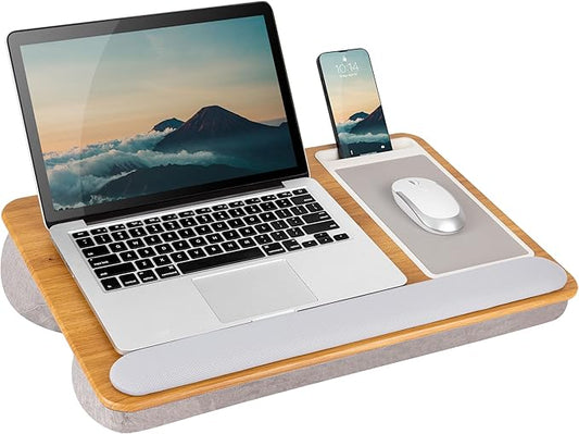 LAPGEAR Home Office Pro Lap Desk with Wrist Rest, Mouse Pad, and Phone Holder - Oak Woodgrain - Fits up to 15.6 Inch Laptops - Style No. 91599