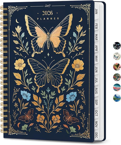2026 Planner, Weekly and Monthly Planner for Women, January 2026 to December 2026, Pretty Hardcover 2026 Calendar Planner Book with Tabs, Inner Pocket, Spiral Bound, Perfect Office Home School Supplies - 8.5" x 11", Golden Butterfly