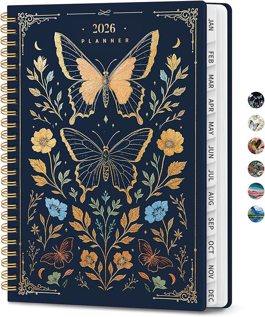 2026 Planner, Weekly and Monthly Planner for Women, January 2026 to December 2026, Pretty Hardcover 2026 Calendar Planner Book with Tabs, Inner Pocket, Spiral Bound, Perfect Office Home School Supplies - 8.5" x 11", Golden Butterfly