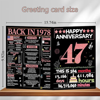 Joycard 47th Anniversary Card for Women, Wedding Card for Wife, Sweet Marriage Decorations Gifts for Couple, Perfect for Her on Anniversary Day, Back in 1978
