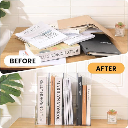 Vertical File Holder, PET Desk Organizer, Multi-purpose Plastic Document Storage Bins for Magazines, Binders, Notebooks, Envelopes, 2 Pack