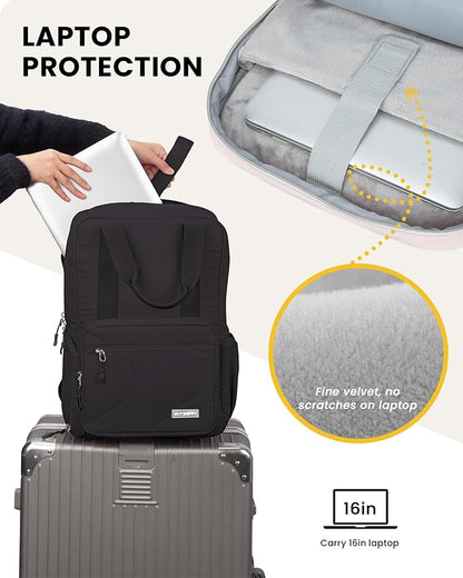 Large Travel Backpack Women, 40L Carry On Backpack for Airplanes with Shoe Compartment & Wet Pocket, 16 Inch Laptop Backpack for Trave Work Gym, Black