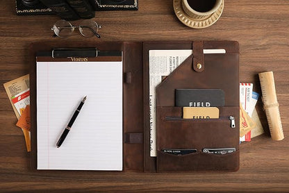 Personalized Leather Portfolio for Lefty, Engraved Leather Clipboard Portfolio Binder, Custom Leather Padfolio Leather Legal Portfolio, Christmas Gift for Him/Her (Clipboard, Khaki-Custom)