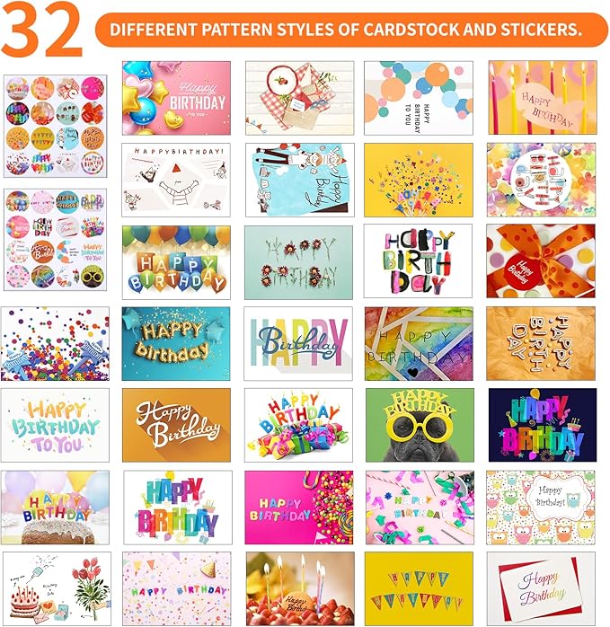 Joyberg 32 PCS Happy Birthday Cards Bulk with Envelopes, 4x6 Assorted Birthday Cards