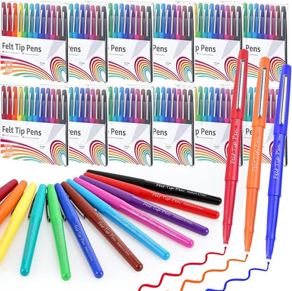 144 Pcs Felt Tip Pens 0.7mm Medium Point Felt Pen Bulk 12 Colors Markers Journal Planner for Teachers Students Journaling Writing Note Art Office School Supplies