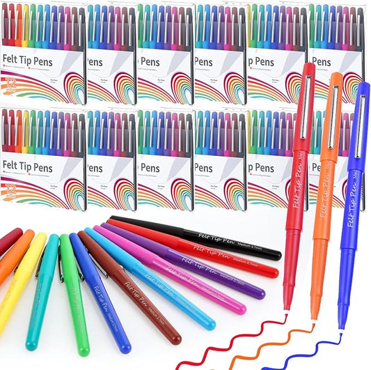 144 Pcs Felt Tip Pens 0.7mm Medium Point Felt Pen Bulk 12 Colors Markers Journal Planner for Teachers Students Journaling Writing Note Art Office School Supplies
