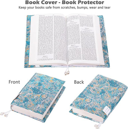 Book Covers with Cardholder - Fabric Dust Jackets for Books - Book Protector for Book Lovers - Book Covers for for Paperbacks,Hardcover,Bibles - Soft Cover Book Sleeve for AA Books