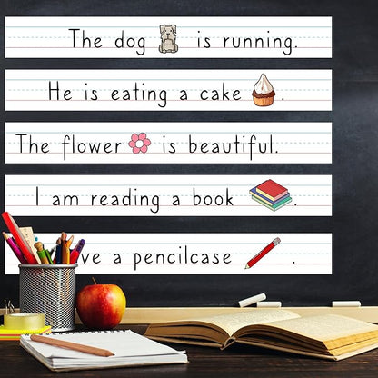 Chell White Sentence Strips Cardstock 3” x 24”, Thick Ruled Word Writing Paper for Teacher Supplies, Classroom and Home, Pack of 100