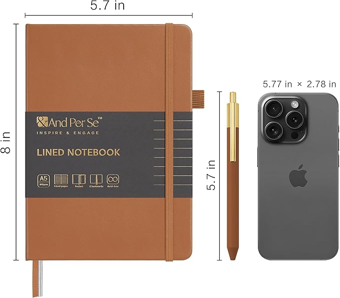 A5 Lined Leather Journal and Pen Set, Hardcover Notebook with Pen, 160 Pages 100gsm Thick Ruled Paper for Men Women, for Work, Business, School or Home Writing, 5.7'' x 8'' (Light Brown-Set1)