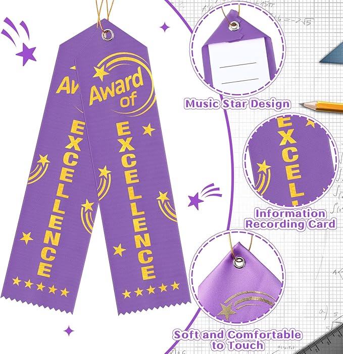 50 Pcs Award of Excellence Ribbons 8 x 2 Inches Purple Excellence Ribbons with Cards and Strings Achievement Prizes Bookmark Style Awards for Competitions Class Activities Office Team