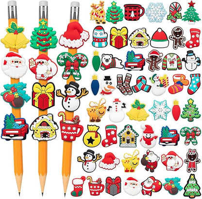 WDAHDHP Christmas Pencil Clips for Kids, 50Pcs Different Pencil Clips Topper, Cute Pencil Charms for Kids Students School Gifts Classroom Rewards