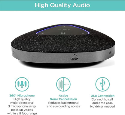 iHome Conference Speaker and Microphone, USB and Bluetooth Speakerphone with 3 Noise Cancelling Microphones for Home Office, Compatible with Mac, Windows, iOS, and Android