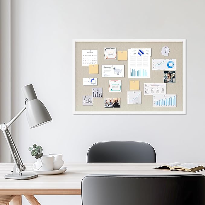 Cork Board with Linen White,Bulletin Board 30"x20" Hanging Corkboards for Office Home School Message Board or Vision Board Decoration.