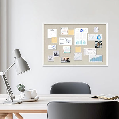 Cork Board with Linen White,Bulletin Board 30"x20" Hanging Corkboards for Office Home School Message Board or Vision Board Decoration.