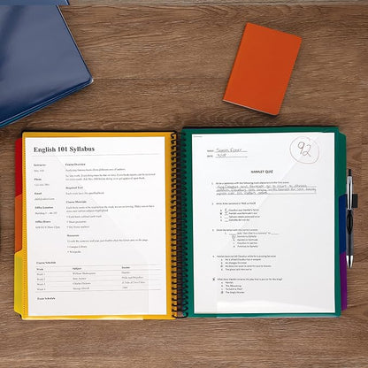 Samsill Deluxe 24 Pocket Spiral Project Organizer with Refillable Notepad Holder, Customizable Front Cover, 12 Dividers with Erasable Write-On Tabs in Assorted Colors, Plastic Folders with Pockets