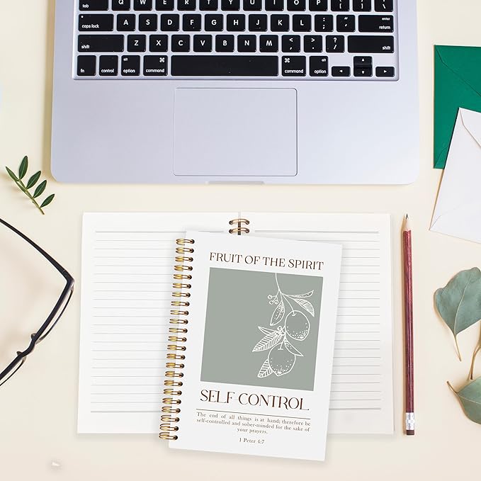 BearCake Fruit of the Spirit Self-Control Christian Notebook Journal, Christian Gifts for Women, Bible Notebooks for Note Taking, Bible Journaling Notebook, Hardcover Spiral Notebook 5.5x8.3