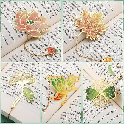 5 Pack Metal Bookmarks for Reading Women, Book Lover Gifts Stocking Stuffers for Women, Colorful Bookmark for Book Lovers, Fancy Unique Cute Plant Bookmark, Gifts for Book Lovers, Writers, Readers