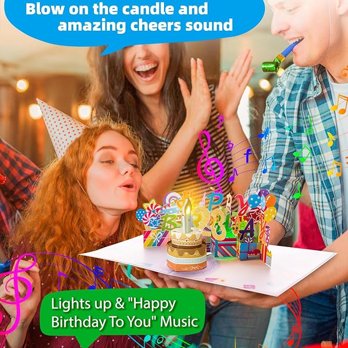 Gumry 23RD Musical Birthday PopUp Card, Blowable Colorful Light Candle 3D Cards with Song, Applause Cheers Sound, Greeting Cards Birthday Gifts Decorations for Women Men Turning 23 Years Old