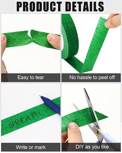 Fainne Green Painters Masking Tape Bulk 1 Inch x 55 Yard, General Purpose Paint Band Removable Adhesive Tape Multi Surface Roll for Painting Labeling School Supplies(15 Pcs)