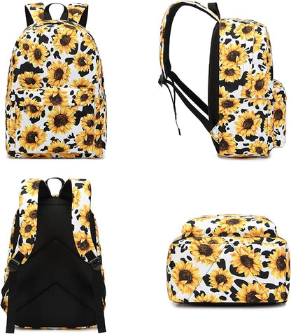 Sunflower Cow Print School Backpack for Teens Girls, Womens College Bookbags Kids School Bags Laptop Backpacks