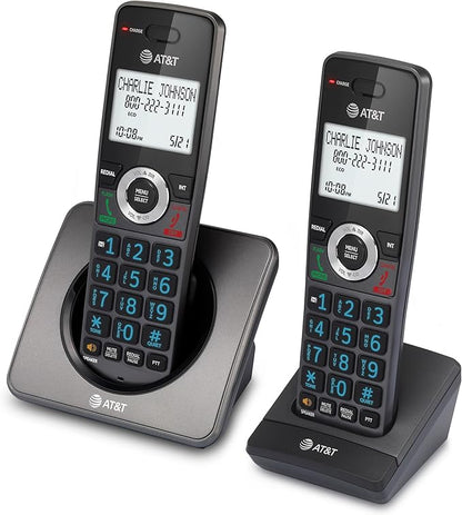 AT&T GL2101-2 DECT 6.0 2-Handset Cordless Home Phone with Call Block, Caller ID, Full-Duplex Handset Speakerphone, 2" White Backlit Display, Lighted Keypad (Graphite & Black)